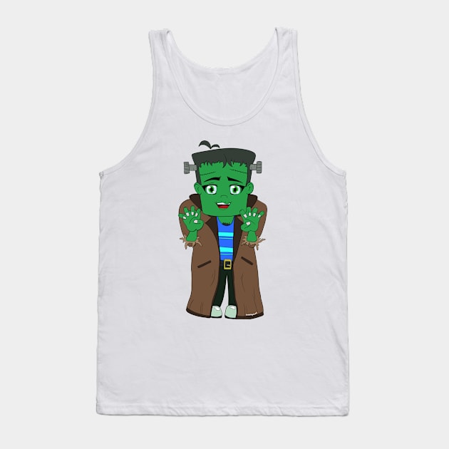 Spoopy Frankenstein White Tank Top by Missing.In.Art